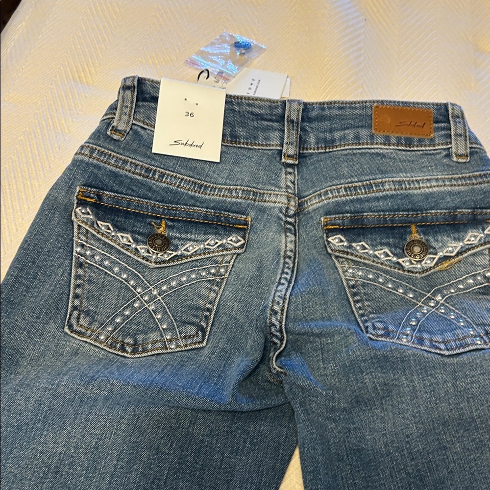 Subdued Women's Blue Studded pocket Flare Jeans